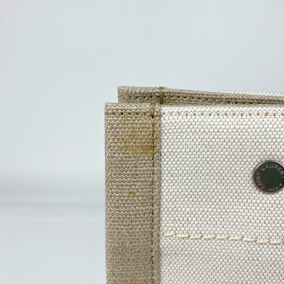 Saint Laurent Rive Gauche Tote Bag Logo Handbag Canvas Beige Black - Picture 5 of 10